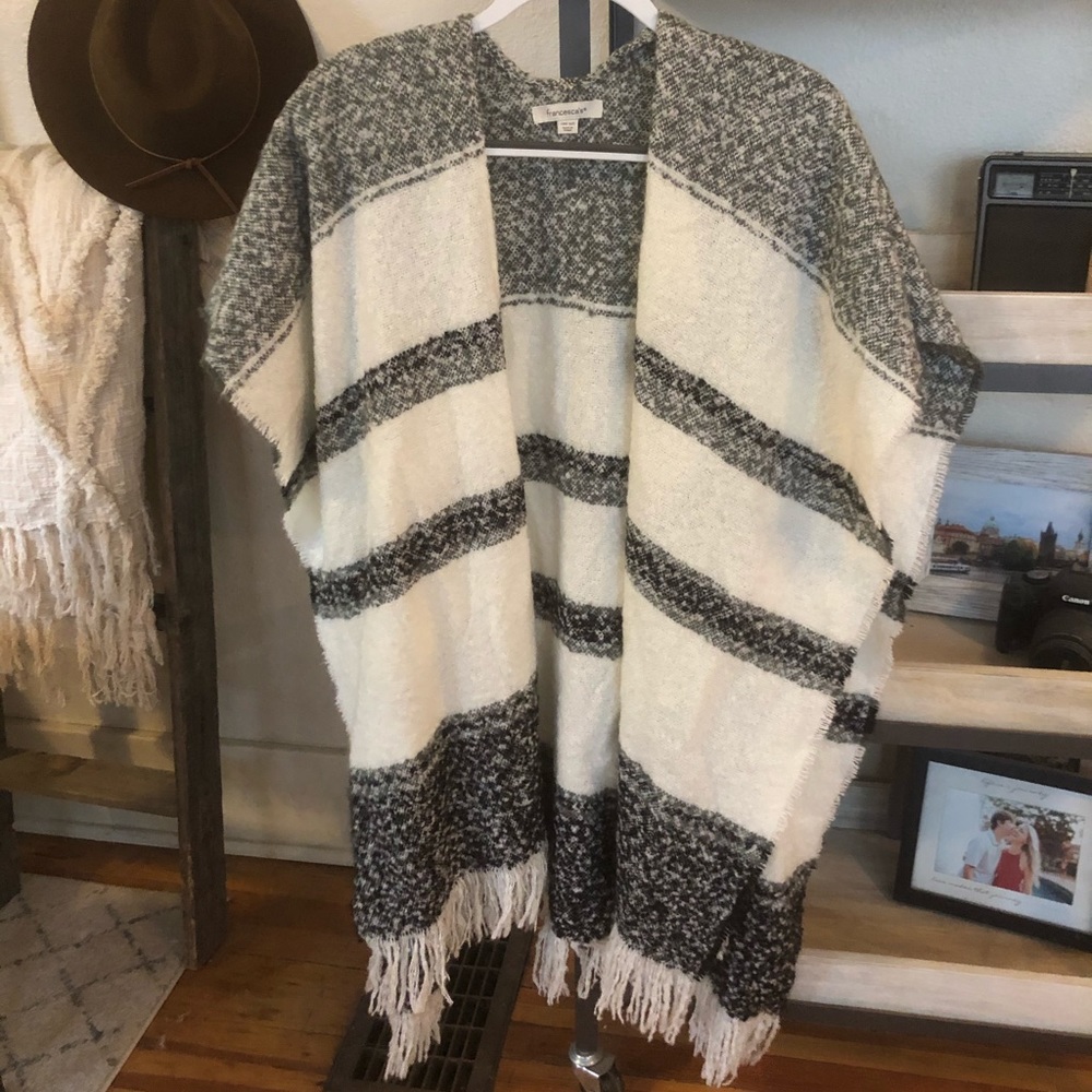 Striped fringe ruana